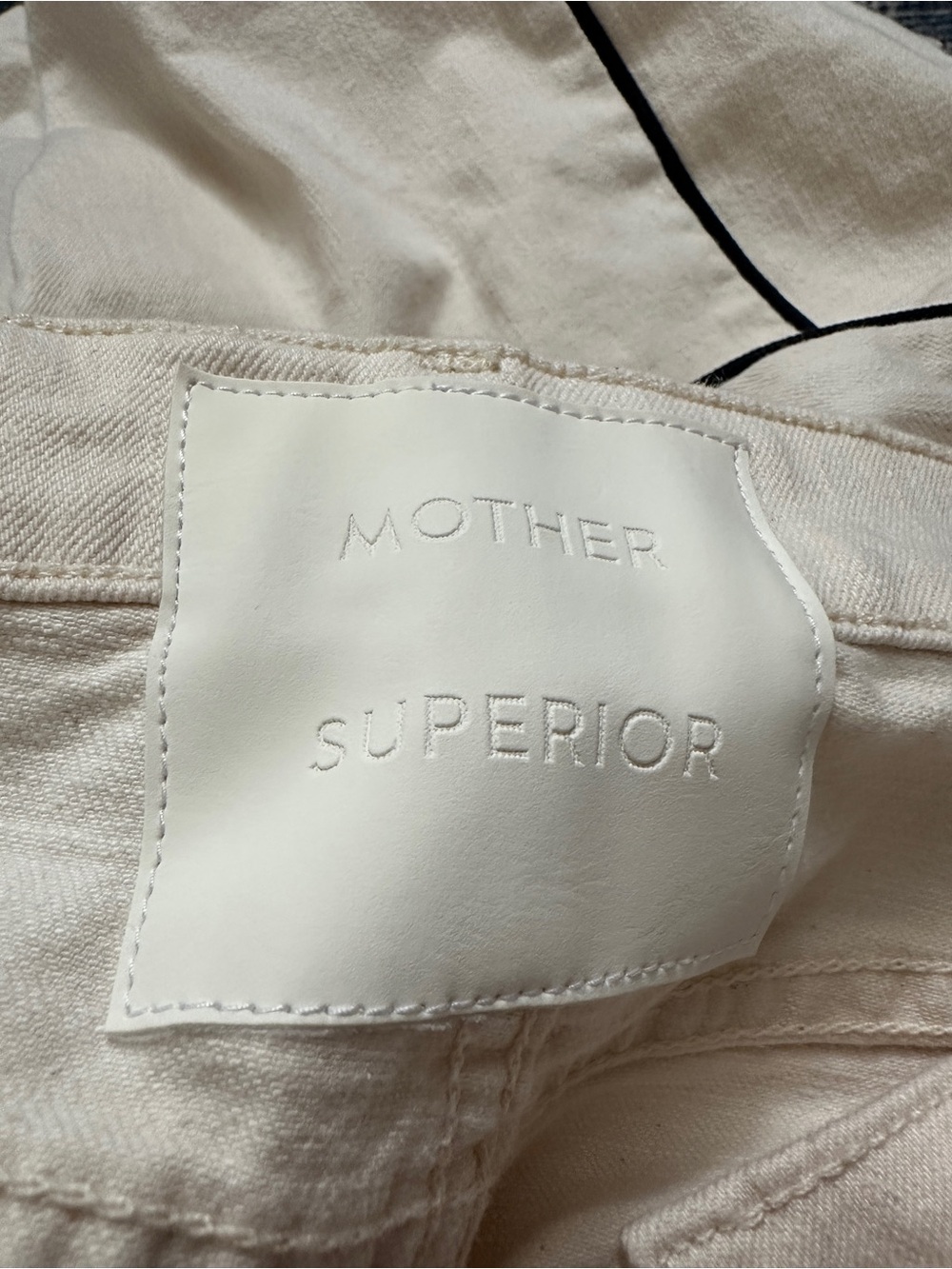MOTHER Cream Wide-Leg Jeans with Black Side Piping - Picture 3 of 4